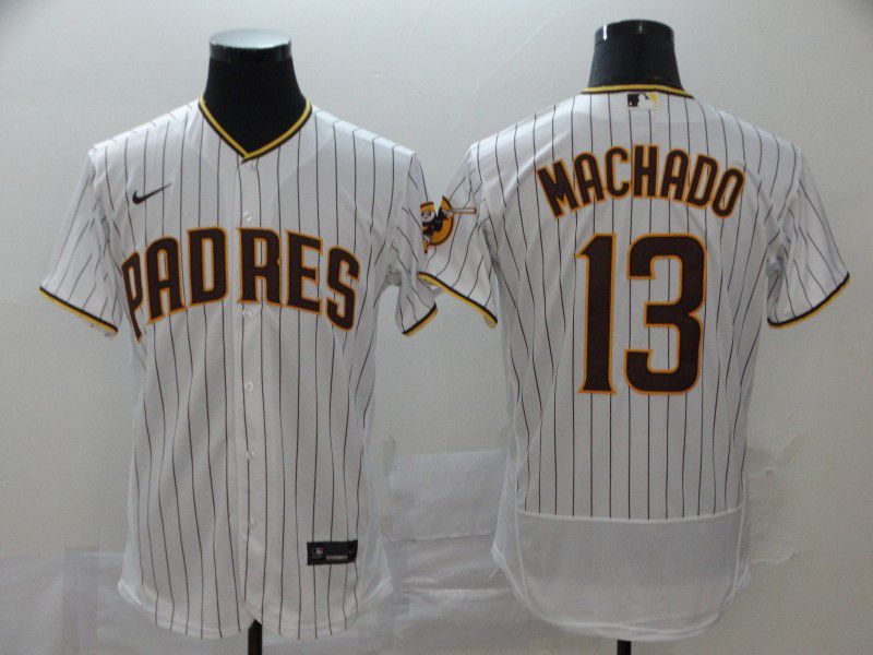 Men San Diego Padres 13 Machado White stripes Nike Elite MLB Jerseys